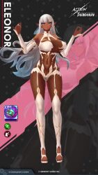 1girl 3d action_taimanin animated ass bare_legs bare_shoulders blue_eyes blush bouncing_breasts breasts cleavage curvy dark-skinned_female dark_elf dark_skin eleonor_(taimanin_rpgx) elf fingerless_gloves full_body game_cg gloves green_eyes highleg highleg_leotard highres huge_breasts leotard lilith-soft lingerie long_hair official_art pointy_ears pubic_tattoo revealing_clothes see-through_clothes see-through_leotard shiny_skin smile sound taimanin_(series) talking tattoo underwear very_long_hair video white_hair white_leotard wide_hips