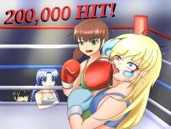 4girls azayakasket boxing boxing_gloves boxing_ring catfight k.o. multiple_girls original punching tagme