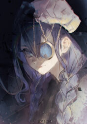 1girl absurdres artist_name black_dress blue_eyes blue_hair braid closed_mouth dress gloves highres hololive hololive_english long_hair low_twin_braids official_alternate_costume official_alternate_hairstyle ouro_kronii ouro_kronii_(maid) pocket_watch solo twin_braids virtual_youtuber watch white_gloves yorulost