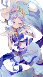 1girl absurdres ahoge antenna_hair blue_hair blue_skirt braid braided_bangs bridal_gauntlets crop_top cure_mermaid cure_mermaid_(mode_elegant_ice) go!_princess_precure high_ponytail highres huge_ahoge kaidou_minami light_smile long_hair long_skirt looking_at_viewer magical_girl midriff multicolored_hair navel ponytail precure purple_hair seika_(yuimarutoka0219) simple_background sketch skirt solo two-tone_hair very_long_hair white_background