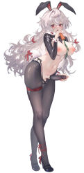 1girl animal_ears ankle_ribbon belt belt_buckle black_shoes black_shrug bow braid breasts buckle carrot censored commentary_request covered_testicles eating erection fake_animal_ears fake_tail fingernails footwear_bow frontless_outfit full_body futanari futanari_masturbation grey_hair hair_between_eyes hair_ribbon high_heels highres hiphighs holding holding_carrot large_breasts leg_ribbon long_hair long_sleeves masturbation meme_attire micro_panties mosaic_censoring multicolored_hair nail_polish navel nipples open_mouth original panties penis penis_sheath precum precum_through_clothes rabbit_ears rabbit_tail raised_eyebrows red_belt red_bow red_eyes red_hair red_nails red_ribbon reverse_bunnysuit reverse_outfit ribbon shep_(user_uzrg8474) shoes shrug_(clothing) side-tie_panties simple_background solo stomach streaked_hair string_panties symbol-shaped_pupils tail tail_bow tail_ornament teeth thigh_belt thigh_strap twin_braids two-tone_hair underwear upper_teeth_only very_long_hair wavy_hair white_background