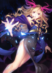 1girl bare_shoulders blonde_hair hair_over_shoulder halo highres kamome_yuu large_areolae long_hair lucifer_(monster_strike) monster_strike nail_polish open_mouth purple_eyes purple_halo veil white_veil