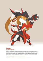 1girl 2017 absurdres animal_ears black_eyes black_shirt boots brown_hair chinese_commentary coat commentary digitigrade english_commentary gazelle gazelle_ears gazelle_horns gazelle_tail gracie_the_spirit_gazelle grin hat high_ponytail highres krita_(medium) looking_ahead map mascot monocular one_eye_closed open_mouth pirate pirate_costume pirate_hat ponytail red_coat shirt signature simple_background smile spirit_animals_in_disguise standing three_quarter_view tyson_tan