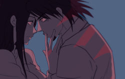 Rule 34 | 10s, 1boy, 1girl, couple, facial hair, hetero, husband and wife, kaburagi t. kotetsu, kaburagi tomoe, long hair, simple background, stubble, tiger &amp; bunny, yori3