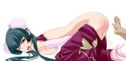 00s 1girl ahegao ass breasts brown_eyes bun_cover china_dress chinese_clothes double_bun dress elbow_gloves gloves green_hair gundam gundam_00 high_heels kuriyama_kuriotoko large_breasts one_eye_closed pee peeing pussy shoes solo_focus spanked spanking uncensored wang_liu_mei wink