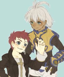 00s 2boys bad_id bad_pixiv_id blue_eyes chaos_(xenosaga) dark-skinned_male dark_skin jr. kutta multiple_boys red_hair white_hair xenosaga