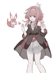 Rule 34 | 1girl, blue eyes, cyrene (honkai: star rail), dress, hashtag-only commentary, heart, highres, holding, holding heart, honkai: star rail, honkai (series), ko (assd 009), mem (honkai: star rail), parted lips, pink fur, pink hair, purple dress, simple background, star-shaped pupils, star (symbol), symbol-shaped pupils, tail, white background