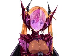 1girl armor assault_visor blonde_hair bodysuit breasts dark_shine fake_horns gentle_sasaki helmet horned_helmet horns long_hair looking_at_viewer medium_breasts non-web_source orange_hair shindou_hikari skin_tight smile solo soukou_senki_prism_reica soukou_senki_prism_shine transparent_background twintails