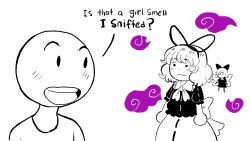 ._. 1boy 2girls bald bow commentary dress english_commentary english_text hair_bow hair_ribbon highres hikibee looking_at_another medicine_melancholy miasma multiple_girls open_mouth poison puffy_sleeves ribbon short_hair short_sleeves skirt su-san touhou wings