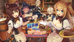 6+girls alcohol amulet animal_ear_fluff animal_ears anzu_(isekai_sakaba_no_sextet) apron aqua_eyes armor arms_around_neck ass back_bow bar_(place) bare_legs barmaid beer beer_mug bikini bikini_armor black_capelet black_choker black_dress black_gloves black_hair black_headwear black_ribbon blonde_hair blue_dress blue_eyes blue_shirt blunt_bangs blush bottle bow bread breast_strap breasts brick_wall brown_hair capelet cat_ears cat_paw cat_tail chair choker cleavage closed_eyes closed_mouth collarbone copyright_name corset cross cross_necklace cup dahlia_(isekai_sakaba_no_sextet) daisy_(isekai_sakaba_no_sextet) dress dress_bow drink drinking english_text eyebrows eyes_visible_through_hair fang fantasy floor food frilled_apron frilled_capelet frilled_hat frilled_hood frilled_shirt frills gloves green_eyes habit hair_ribbon hand_on_another&#039;s_chest hat head_tilt highres holding holding_cup holding_plate hood hug isekai_sakaba_no_sextet jewelry large_breasts laughing legs long_hair long_sleeves looking_at_another looking_at_viewer lupine_(isekai_sakaba_no_sextet) maid maid_headdress meat medium_breasts medium_hair midriff mug multicolored_dress multiple_girls neck_ribbon necklace no_bra nun one_eye_closed open_clothes open_mouth open_shirt parted_bangs parted_lips petticoat pink_hair plate pleated_shirt plumeria_(isekai_sakaba_no_sextet) ponytail puffy_short_sleeves puffy_sleeves red_dress red_eyes red_ribbon ribbon salad sauce saucepan shirt short_hair short_sleeves side_ponytail sidelocks sitting small_breasts smile spilling spirits_(alcohol) standing steak swimsuit table tail tavern teeth text_background thighhighs translation_request twintails underbust veronica_(isekai_sakaba_no_sextet) waitress wall white_apron white_bikini white_bow white_dress white_hair white_shirt wine wine_bottle witch witch_hat wooden_floor yamacchi yellow_bow yellow_ribbon
