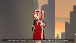 Rule 34 | 1girl, blonde hair, collared shirt, commentary, english text, eyewear on head, flandre scarlet, fourth wall, highres, holding, holding microphone, mary janes, microphone, one side up, pointy ears, puffy short sleeves, puffy sleeves, red eyes, red skirt, red vest, shirt, shoes, short hair, short sleeves, silhouette, skirt, socks, stage, stage lights, stool, symbol-only commentary, touhou, truth, vest, white shirt, wings, yoruny