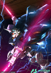 energy_sword dual_wielding g-self gundam gundam_arsenal_base gundam_g_no_reconguista holding holding_sword holding_weapon logo mecha mecha_focus mobile_suit net no_humans official_art orange_eyes robot science_fiction serike_w solo space star_(sky) sword weapon