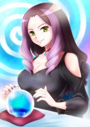 Rule 34 | 1girl, anematsuri hitomi annette, bare shoulders, breasts, choker, cleavage, dress, highres, kyoukai no rinne, long hair, nail polish, purple hair, smile, yellow eyes