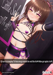 1girl :q armpits brown_hair commentary english_commentary english_text heart_pasties highres jewelry large_variant_set long_hair mind_control navel paid_reward_available pasties selfie skirt solo thighhighs to_love-ru tongue tongue_out vahn_yourdoom variant_set yuuki_mikan