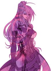 1girl bare_shoulders breasts elbow_gloves female_focus gloves gordon_(tori63) ignis_(jingai_makyou) jingai_makyou large_breasts lips long_hair ponytail solo white_background