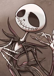 1boy formal_clothes graveyard highres jack_skellington jacket joh long_sleeves male_focus pinstripe_pattern pinstripe_suit skeleton smile solo striped_clothes striped_jacket striped_vest suit the_nightmare_before_christmas vest