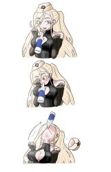 Rule 34 | a-91 (girls&#039; frontline), absurdres, alcohol, art trade, bare shoulders, black gloves, blonde hair, blush, bodysuit, bottle, breasts, catahuct, cleavage cutout, clothing cutout, colored eyelashes, drinking, elbow gloves, fingerless gloves, garrison cap, girls&#039; frontline, gloves, hat, highres, holding, holding bottle, looking at viewer, military hat, ponytail, side ponytail, simple background, smile, star (symbol), turtleneck, turtleneck bodysuit, vodka, white hat, yellow eyes