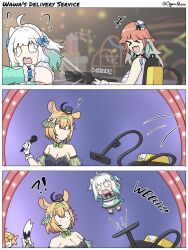 4girls ? dokibird_(vtuber) dooby_(vtuber) ghost hololive indie_virtual_youtuber microphone mint_fantome multiple_girls oguma_shiro surprised takanashi_kiara