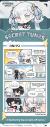 1boy 1girl absurdres bowl chibi comic english_text food highres jinhsi_(wuthering_waves) male_rover_(wuthering_waves) official_art outdoors rover_(wuthering_waves) soup speech_bubble twitter wuthering_waves