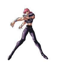 1990s_(style) 1boy abs animated animated_gif armor bat_wings choujin_gakuen_gowcaizer full_body game hellstinger kash_gyustan male_focus muscular navel oobari_masami pink_hair power_suit red_hair retro_artstyle solo tattoo wings