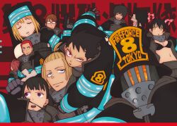 akitaru_oubi arthur_boyle black_hair blonde_hair blue_eyes en&#039;en_no_shouboutai glasses highres iris_(enen_no_shouboutai) joker_(en&#039;en_no_shouboutai) lisa_isaribi maki_oze multiple_boys multiple_girls official_art ohkubo_atsushi purple_eyes red_eyes red_hair shinra_kusakabe takehisa_hinawa tamaki_kotatsu viktor_licht vulcan_joseph yellow_eyes