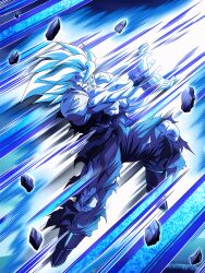Rule 34 | 1boy, absurdres, angry, aura, dokkan battle, dragon ball, highres, kamehameha (dragon ball), muscular, muscular male, official art, scratches, solo, son goku, super saiyan, torn clothes, veins