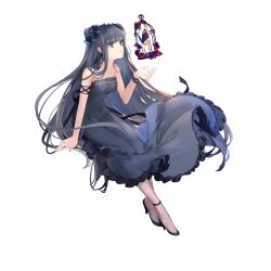 Rule 34 | 1girl, arcaea, bare shoulders, black dress, black flower, black hair, black ribbon, black shoes, blue eyes, bug, butterfly, cage, cierra (ra-bit), double bun, dress, flower, frilled dress, frills, hair bun, hair flower, hair ornament, highres, insect, long hair, non-web source, red flower, ribbon, shoes, tairitsu (arcaea), very long hair