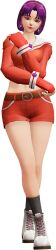 1girl 3d asamiya_athena breasts earrings female_focus gloves hairband highres jewelry large_breasts looking_at_viewer pale_skin purple_eyes purple_hair shoes short_hair shorts simple_background socks standing star_(symbol) the_king_of_fighters thick_thighs thighs white_background wide_hips