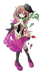 Rule 34 | 1girl, alphes (style), apron, black hat, black socks, blush, brown hair, capelet, commentary request, dairi, damaged, defeat, dress, full body, hat, holding, kneehighs, leaf, long hair, mary janes, myouga (plant), nishida satono, open mouth, parody, puffy short sleeves, puffy sleeves, purple dress, purple eyes, purple shoes, red ribbon, ribbon, shoes, short sleeves, sidelocks, socks, solo, standing, style parody, tachi-e, tassel, tate eboshi, tears, torn clothes, torn dress, touhou, transparent background, waist apron, white apron, white capelet