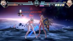 2b_(nier:automata) 2girls 3d animated breasts crossover dark-skinned_female dark_skin fighting granblue_fantasy granblue_fantasy_versus:_rising multiple_girls nier:automata nier_(series) nipples nude nude_filter nude_mod outdoors sound sword tagme third-party_edit video weapon white_hair zooey_(granblue_fantasy)