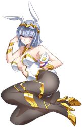 1girl animal_ears breasts camearra dai-kaijuu_battle_ultra_ginga_densetsu_the_movie darkness_heels darkness_heels_lili detached_collar facial_mark facial_tattoo fake_animal_ears gradient_eyes grey_hair highleg highleg_leotard humanization large_breasts leotard looking_at_viewer mega_monster_battle:_ultra_galaxy_legends_the_movie multicolored_eyes pantyhose playboy_bunny purple_eyes rabbit_ears rabbit_tail short_hair solo strapless strapless_leotard tail tattoo tsunashima_shirou ultra_galaxy_(series) ultra_series ultraman_tiga_(series) wrist_cuffs