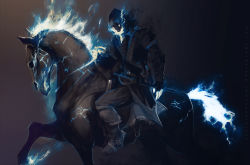 1boy assassin&#039;s_creed assassin&#039;s_creed_(series) assassin&#039;s_creed_iii aura belt blue_fire blue_flames captainberunov connor_kenway dark fire flintlock_pistol fusion ghost_rider ghost_rider_(series) gloves glowing gun hood horse jewelry male_focus marvel necklace parody simple_background skeleton skull solo sword weapon