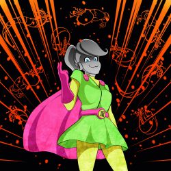 1boy 1girl :3 belt blue_eyes breasts cape colored_skin commentary_request cooler_(dragon_ball) cowboy_shot dougi dragon_ball dragon_ball_xenoverse dragonball_z facing_viewer female_majin gloves grey_skin grin highres looking_at_viewer majin_(race) martial_arts_belt medium_breasts puddin sesebil smile standing symbol team_four_star