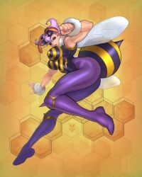 1girl a.b.singh absurdres breasts highres insect_wings large_breasts leotard purple_hair q-bee short_hair sleeveless darkstalkers wings