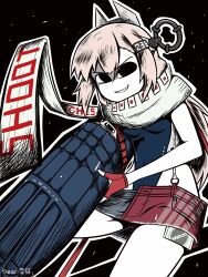 1girl american_flag american_flag_print american_flag_skirt black_one-piece_swimsuit blonde_hair breasts denim denim_skirt flag_print gloves headgear highleg highleg_one-piece_swimsuit highres japanese_flag kantai_collection kill_markings long_hair medium_breasts one-piece_swimsuit partially_fingerless_gloves print_skirt scarf skirt smirk solo super_highleg swimsuit torpedo_launcher tungstendoll two-tone_one-piece_swimsuit very_long_hair wahoo_(kancolle) wahoo_kai_(kancolle) white_one-piece_swimsuit white_scarf