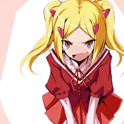 1girl aoyama_mio blonde_hair blush female_focus hair_ornament hairclip kami_nomi_zo_shiru_sekai looking_at_viewer pipipi32 purple_eyes ribbon school_uniform solo tsundere twintails