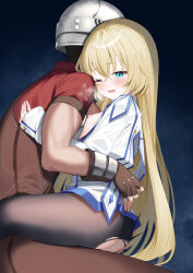 Rule 34 | 1boy, 1girl, ass, black pantyhose, blonde hair, blush, breasts, butt crack, clothed sex, colette brunel, fingerless gloves, gloves, helmet, hetero, long sleeves, nipples, one eye closed, open clothes, open mouth, open shirt, pantyhose, shirt, short sleeves, small breasts, straddling, tales of (series), tales of symphonia, torn clothes, torn pantyhose, upright straddle, valueless0000, white shirt, wince