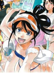 Rule 34 | 1girl, 5girls, arm up, bikini, black hair, bleach, bleach: sennen kessen-hen, blue bikini, blue eyes, blush, breasts, cleavage, clothes, collarbone, cropped jacket, female focus, hair between eyes, hair tie, happy, highres, holding, holding weapon, hood, hoodie, kuchiki rukia, large breasts, long hair, looking at viewer, multiple girls, narrow waist, official art, open mouth, outdoors, pale skin, petite, ponytail, shiny skin, sleeveless, sleeveless cropped jacket, sleeveless jacket, small breasts, summer, swimsuit, v-shaped eyebrows, visor cap, water gun, weapon