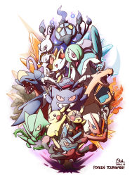 10s 2016 animal_ear_fluff animal_nose blaziken blue_eyes braixen chandelure charizard clothed_pokemon cosplay_pikachu everyone fire food garchomp gardevoir gen_1_pokemon gen_2_pokemon gen_3_pokemon gen_4_pokemon gen_5_pokemon gen_6_pokemon gengar high_five highres legendary_pokemon lucario mask mega_lucario mega_pokemon mewtwo nintendo oden oden_(madsword) open_mouth pikachu pikachu_libre pokemon pokemon_(creature) pokken_tournament pokku00e9n_fighters pokku00e9n_tournament purple_eyes red_eyes sceptile simple_background snout stick suicune twig weavile white_background yellow_eyes