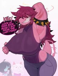 Rule 34 | 1boy, 1girl, 1other, alternate breast size, armlet, armpits, breasts, covered abs, covered navel, deltarune, doobie ralsei (meme), highres, huge breasts, jewelry, kris (dark world) (deltarune), kris (deltarune), leotard, leotard under clothes, meme, muscular, muscular female, ralsei, ryz ryz, scar, scar on arm, short tail, smelling, smelling clothes, spiked armlet, susie (dark world) (deltarune), susie (deltarune), sweat, tail, very sweaty
