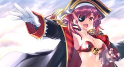 adapted_costume arrow_through_heart bicorne bikini black_coat black_hat breasts coat commentary_request epaulettes galleon-joe gloves hair_ribbon hat hololive houshou_marine houshou_marine_(1st_costume) long_hair medium_breasts open_clothes open_coat pirate_hat red_bikini red_eyes red_hair red_ribbon ribbon strapless strapless_bikini stuffed_animal stuffed_toy swimsuit teddy_bear twintails two-sided_coat two-sided_fabric virtual_youtuber white_gloves
