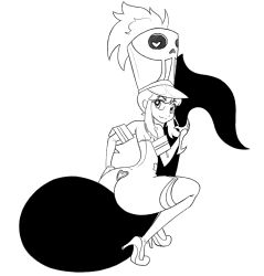 10s 1girl ass between_buttocks butt_crack doodle hat heart high_heels highres jakuzure_nonon kill_la_kill lineart monochrome music musical_note shako_cap thenewguy
