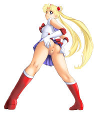1990s_(style) 1girl anus ass bishoujo_senshi_sailor_moon blonde_hair blue_eyes diadem female_focus full_body highres looking_at_viewer looking_back magical_girl no_panties presenting presenting_anus presenting_pussy pussy retro_artstyle sailor_moon simple_background solo spread_ass spread_pussy tiara tsukino_usagi uncensored utilizator white_background