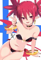 Rule 34 | 1girl, absurdres, bare shoulders, bikini, black choker, black nails, blush, bracelet, breasts, choker, demon girl, demon tail, demon wings, disgaea, earrings, etna (disgaea), highres, jewelry, long hair, looking at viewer, makai senki disgaea, mini wings, nail polish, navel, open mouth, pointy ears, red eyes, red hair, red tail, red wings, small breasts, smile, solo, swimsuit, tail, takumi munato, twintails, wings