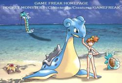 beach gen_1_pokemon gyarados gym_leader lapras lowres misty_(pokemon) nintendo official_art pokemon pokemon_(creature) staryu sugimori_ken wartortle