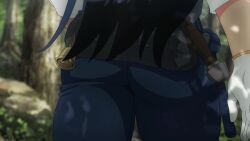 1girl 2025 20s animated animated_gif anime_screenshot arato_nagi ass ass_focus ass_shake belt black_hair blue_pants blush denim dress female_focus gloves highres huge_ass jeans long_hair looking_back outdoors pants rock ruri_no_houseki shirt shirt_tucked_in sleeves_rolled_up solo solo_focus tagme thick_thighs thighs third-party_edit walking walking_backwards white_gloves white_shirt wide_hips