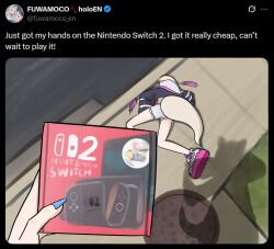 2girls defeat dog_girl fake_screenshot fuwawa_abyssgard holoadvent hololive hololive_english meme mococo_abyssgard multiple_girls nintendo_switch_2 parody pov shadow siblings sisters twitter virtual_youtuber