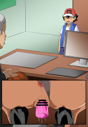 ash_ketchum ass delia_ketchum dildo fellatio highres nintendo oral panties pokemon pokemon_(anime) pokemon_journeys sex_toy stealth_sex table tagme tonsuke under_the_desk underwear