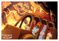 2boys 2girls animal_ears cookieann disneyland dog_girl duffy_and_friends duffy_the_disney_bear furry furry_female gelatoni highres multiple_boys multiple_girls rabbit_ears rabbit_girl skirt smile stellalou stuffed_animal stuffed_toy takatmaorange