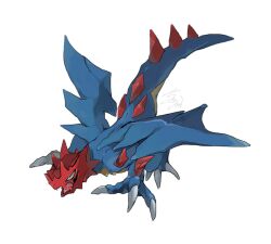 absurdres animal_focus aqua_eyes claws commentary_request dragon dragon_wings druddigon full_body gen_5_pokemon highres kanami_(bprod) nintendo no_humans open_mouth pokemon pokemon_(creature) pokemon_focus signature simple_background solo white_background wings